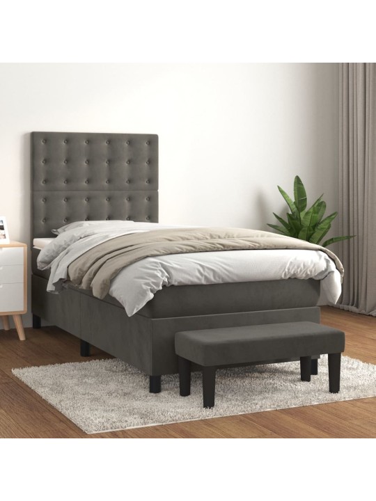 Box spring postel s matrací tmavě šedá 90x200 cm samet