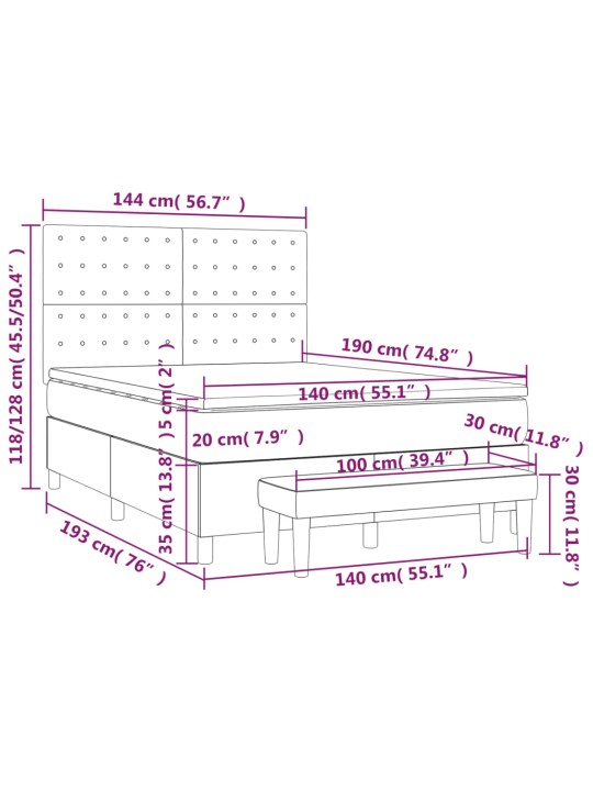 Box spring postel s matrací tmavě šedý 140 x 190 cm samet