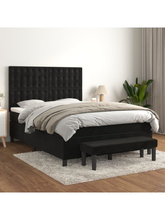 Box spring postel s matrací černá 140x200 cm samet