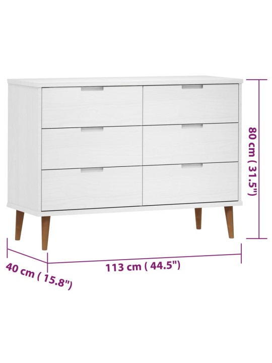Zásuvková komoda MOLDE bílá 113x40x80 cm masivní borové dřevo