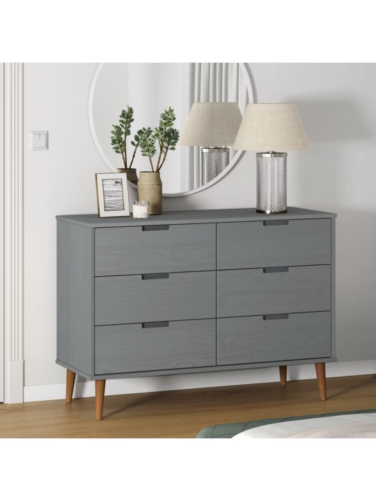 Zásuvková komoda MOLDE šedá 113x40x80 cm masivní borové dřevo
