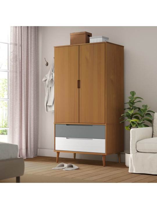 Šatní skříň MOLDE hnědá 90 x 55 x 175 cm masivní borové dřevo