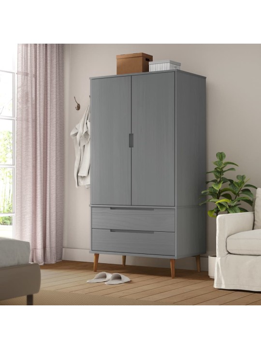 Šatní skříň MOLDE šedá 90 x 55 x 175 cm masivní borové dřevo