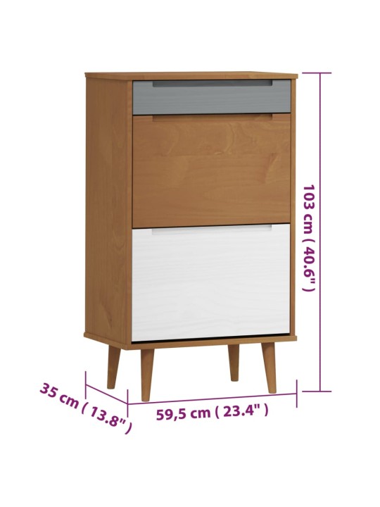 Botník MOLDE hnědý 59,5 x 35 x 103 cm masivní borové dřevo