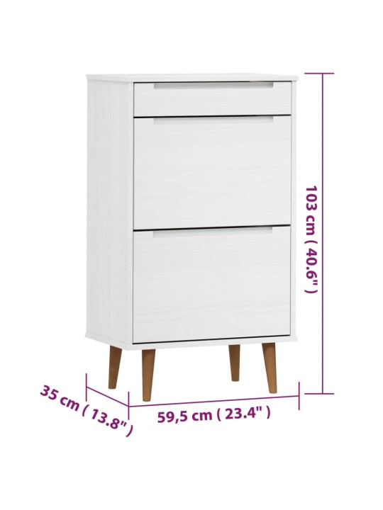 Botník MOLDE bílý 59,5 x 35 x 103 cm masivní borové dřevo
