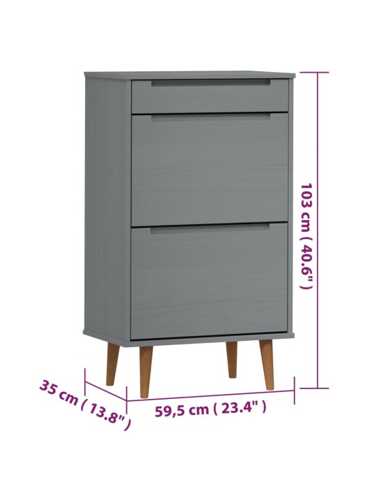 Botník MOLDE šedý 59,5 x 35 x 103 cm masivní borové dřevo