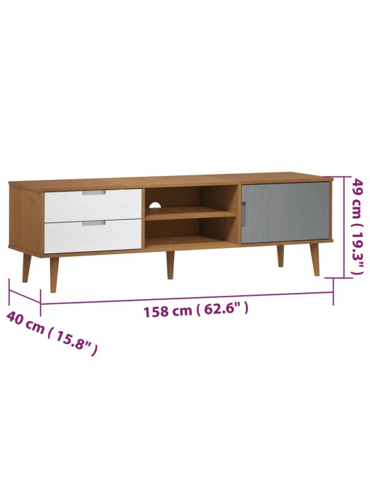 TV stolek MOLDE hnědý 158 x 40 x 49 cm masivní borové dřevo