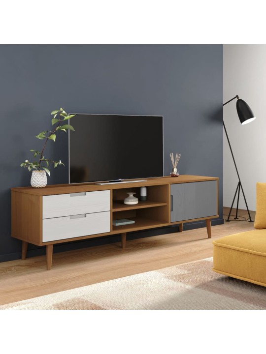 TV stolek MOLDE hnědý 158 x 40 x 49 cm masivní borové dřevo
