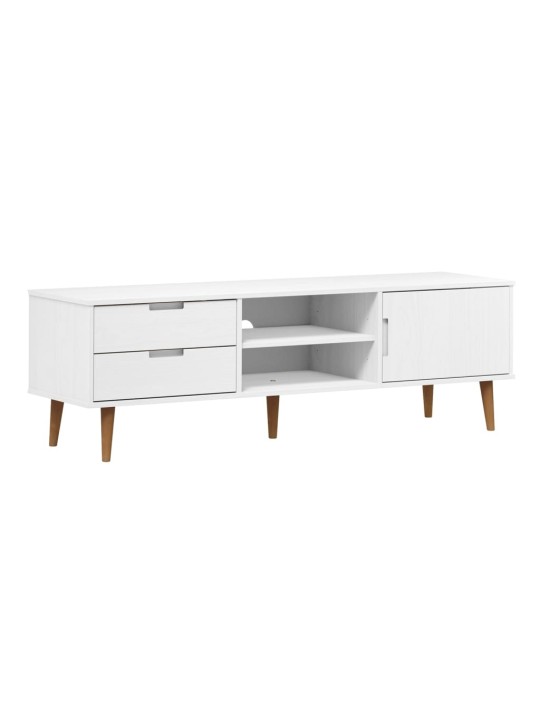 TV stolek MOLDE bílý 158 x 40 x 49 cm masivní borové dřevo
