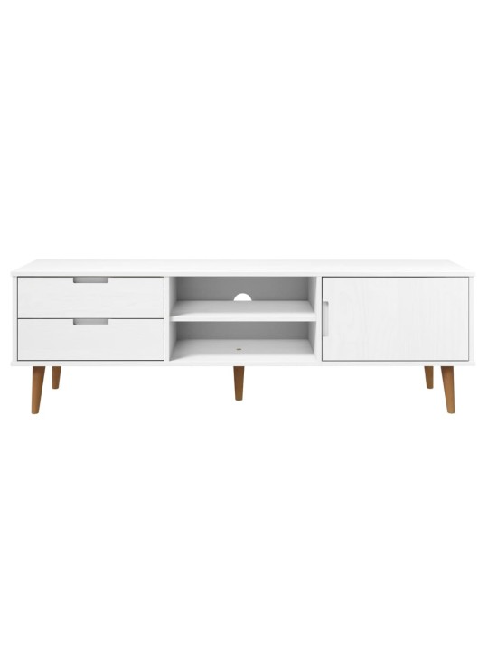 TV stolek MOLDE bílý 158 x 40 x 49 cm masivní borové dřevo