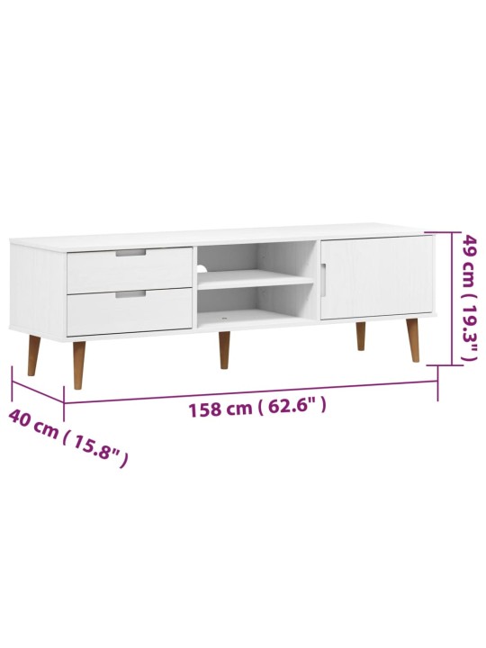 TV stolek MOLDE bílý 158 x 40 x 49 cm masivní borové dřevo