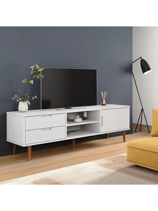 TV stolek MOLDE bílý 158 x 40 x 49 cm masivní borové dřevo