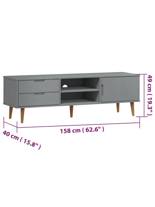TV stolek MOLDE šedý 158 x 40 x 49 cm masivní borové dřevo