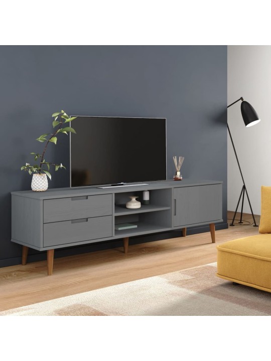 TV stolek MOLDE šedý 158 x 40 x 49 cm masivní borové dřevo