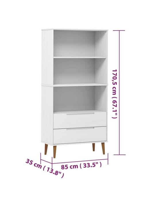 Knihovna MOLDE bílá 85 x 35 x 170,5 cm masivní borové dřevo