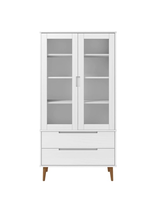 Vitrína MOLDE bílá 90 x 35 x 175 cm masivní borové dřevo