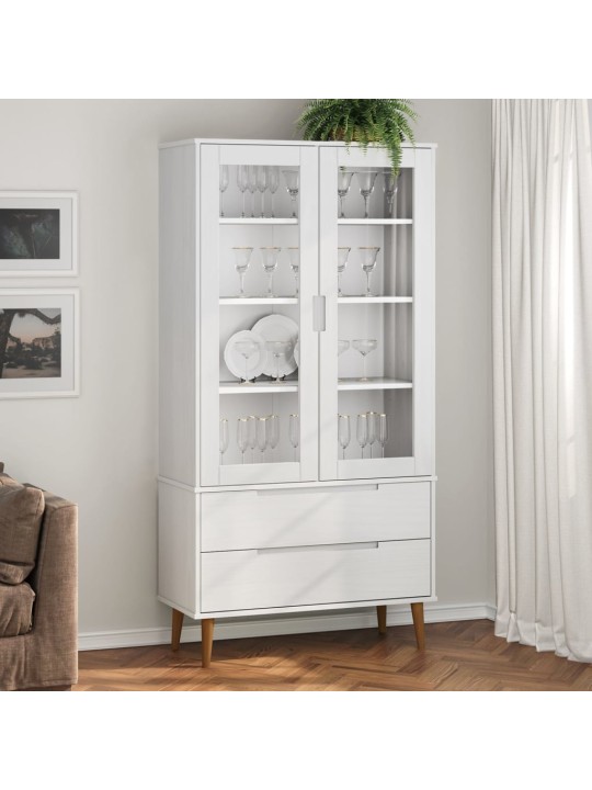 Vitrína MOLDE bílá 90 x 35 x 175 cm masivní borové dřevo