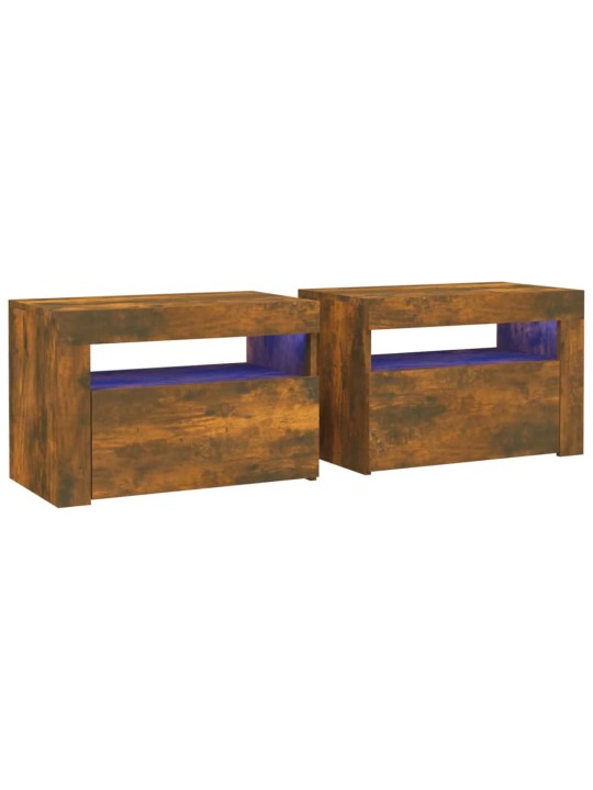 Noční stolky 2 ks s LED osvětlením kouřový dub 60 x 35 x 40 cm