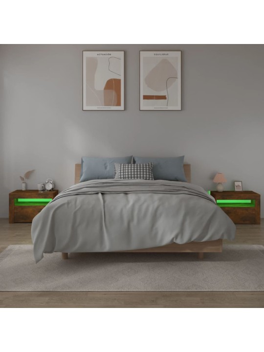 Noční stolky 2 ks s LED osvětlením kouřový dub 60 x 35 x 40 cm