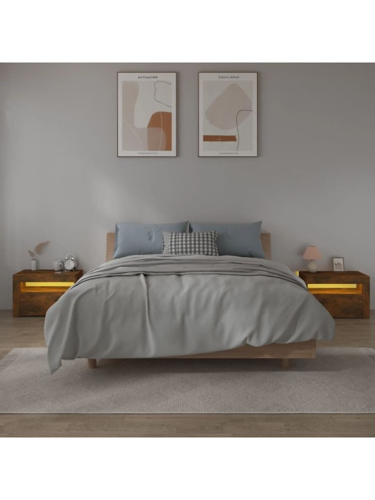 Noční stolky 2 ks s LED osvětlením kouřový dub 60 x 35 x 40 cm