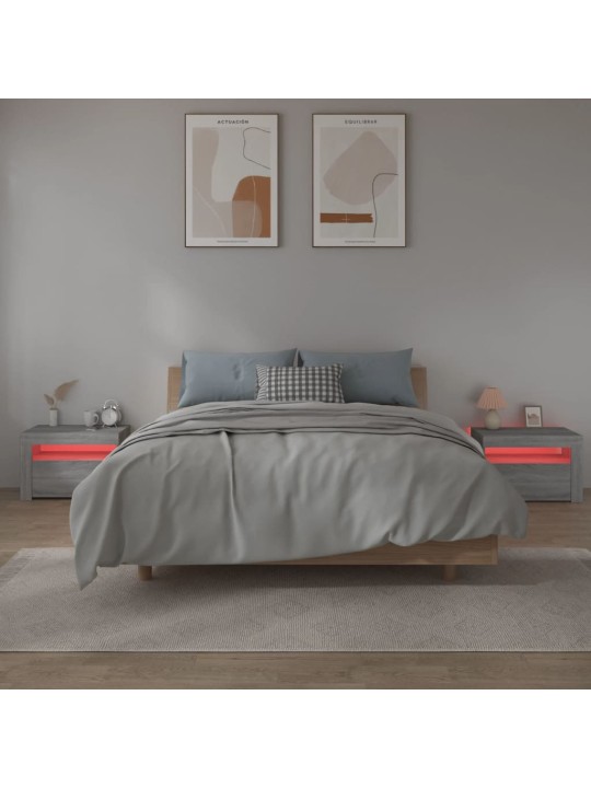 Noční stolky 2 ks s LED osvětlením šedé sonoma 60 x 35 x 40 cm