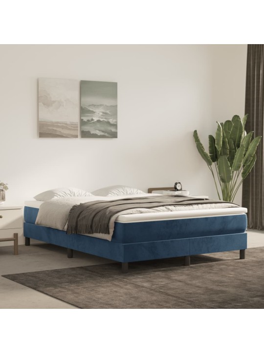 Box spring postel s matrací tmavě modrá 140x200 cm samet