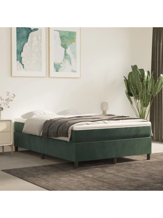 Box spring postel s matrací tmavě zelená 140x200 cm samet