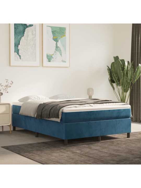 Box spring postel s matrací tmavě modrá 140x200 cm samet