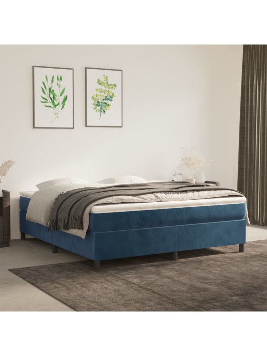 Box spring postel s matrací tmavě modrá 160x200 cm samet