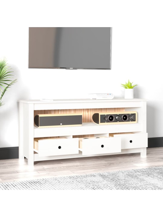 TV skříňka bílá 114x35x52 cm masivní borové dřevo