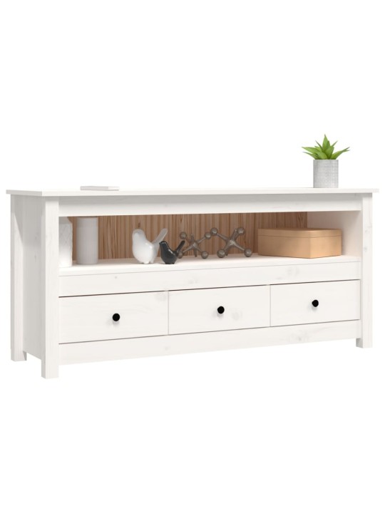 TV skříňka bílá 114x35x52 cm masivní borové dřevo