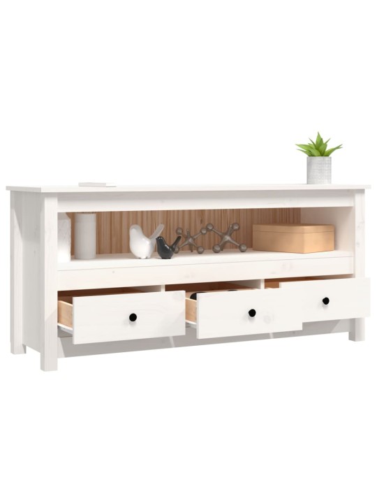 TV skříňka bílá 114x35x52 cm masivní borové dřevo