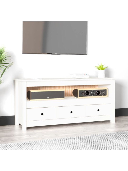 TV skříňka bílá 114x35x52 cm masivní borové dřevo