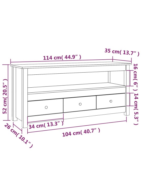 TV skříňka šedá 114x35x52 cm masivní borové dřevo