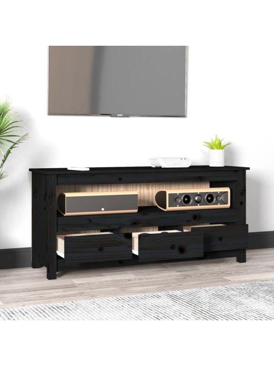 TV skříňka černá 114x35x52 cm masivní borové dřevo