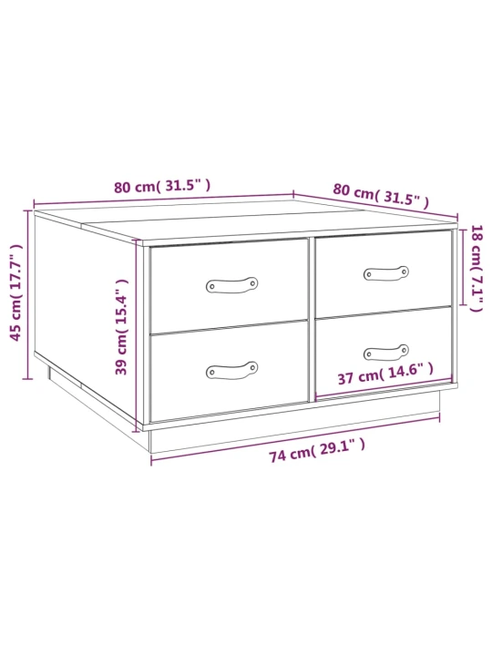 Konferenční stolek šedý 80 x 80 x 45 cm masivní borové dřevo