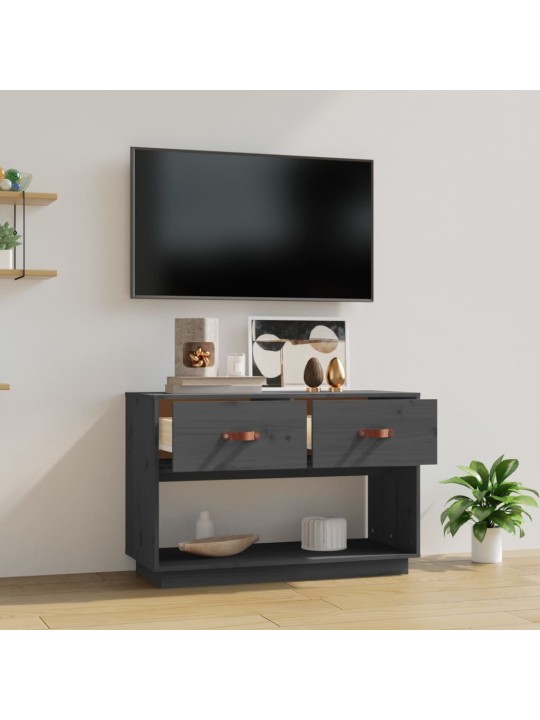 TV skříňka šedá 90 x 40 x 60 cm masivní borové dřevo
