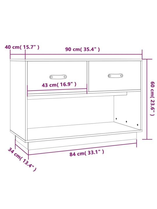 TV skříňka šedá 90 x 40 x 60 cm masivní borové dřevo