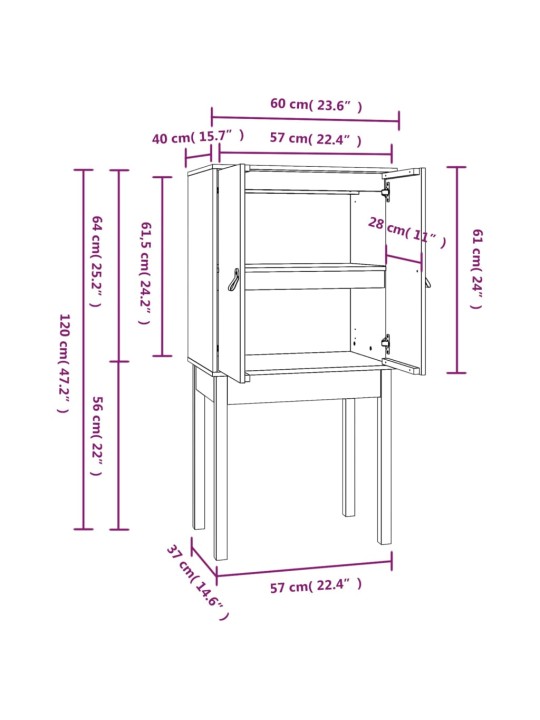 Skříň highboard šedá 60x40x120 cm masivní borové dřevo