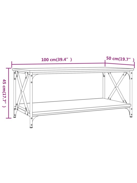 Konferenční stolek kouřový dub 100x50x45 cm kompozit a železo