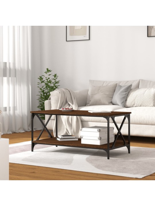 Konferenční stolek hnědý dub 100 x 50 x 45 cm kompozit a železo