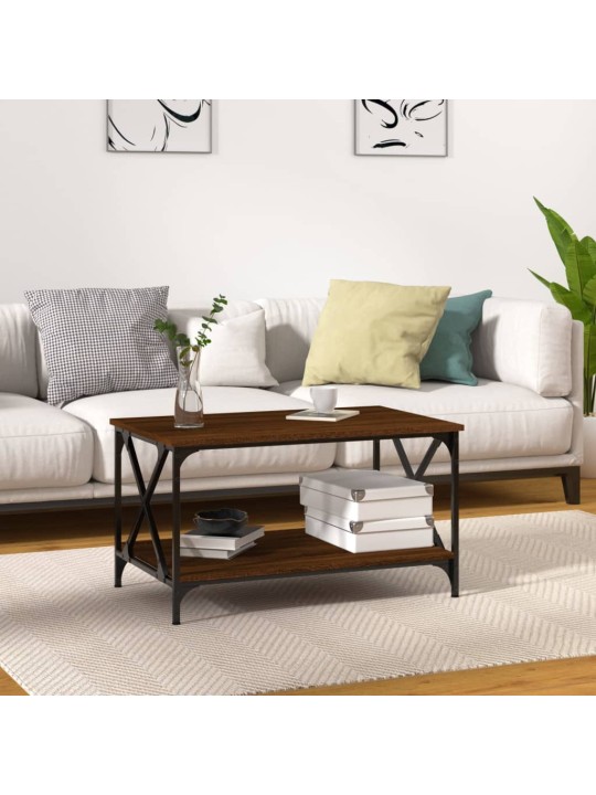 Konferenční stolek hnědý dub 80 x 50 x 45 cm kompozit a železo
