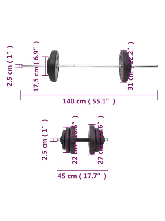 Sada obouruční a jednoručních činek se závažím 60 kg