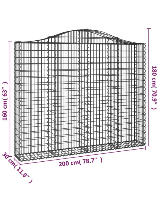 Klenuté gabionové koše 4 ks 200x30x160/180cm pozinkované železo