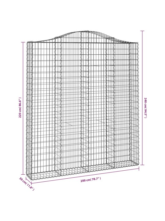 Klenuté gabionové koše 2 ks 200x30x220/240cm pozinkované železo