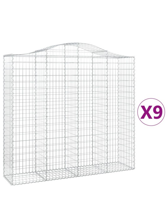 Klenuté gabionové koše 9 ks 200x50x180/200cm pozinkované železo
