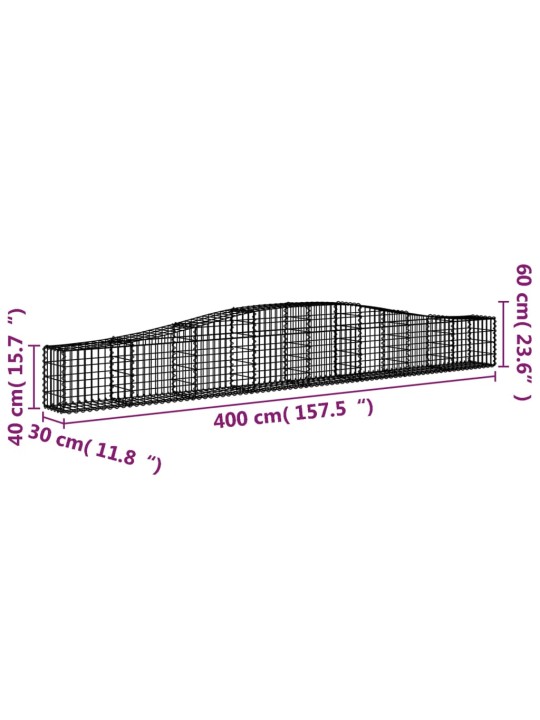 Klenuté gabionové koše 7 ks 400x30x40/60 cm pozinkované železo