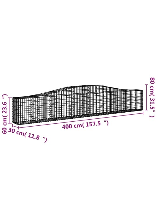 Klenuté gabionové koše 15 ks 400x30x60/80 cm pozinkované železo