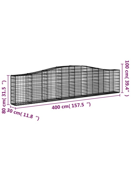 Klenuté gabionové koše 15ks 400x30x80/100 cm pozinkované železo