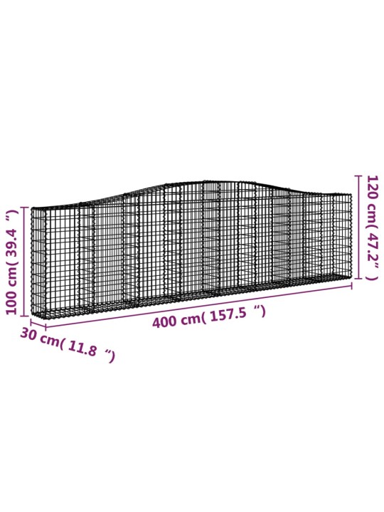 Klenuté gabionové koše 2 ks 400x30x100/120cm pozinkované železo
